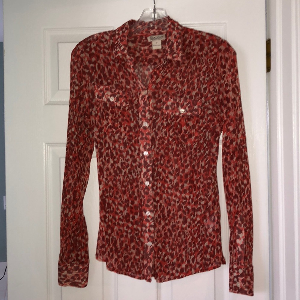 Sheer leopard button down